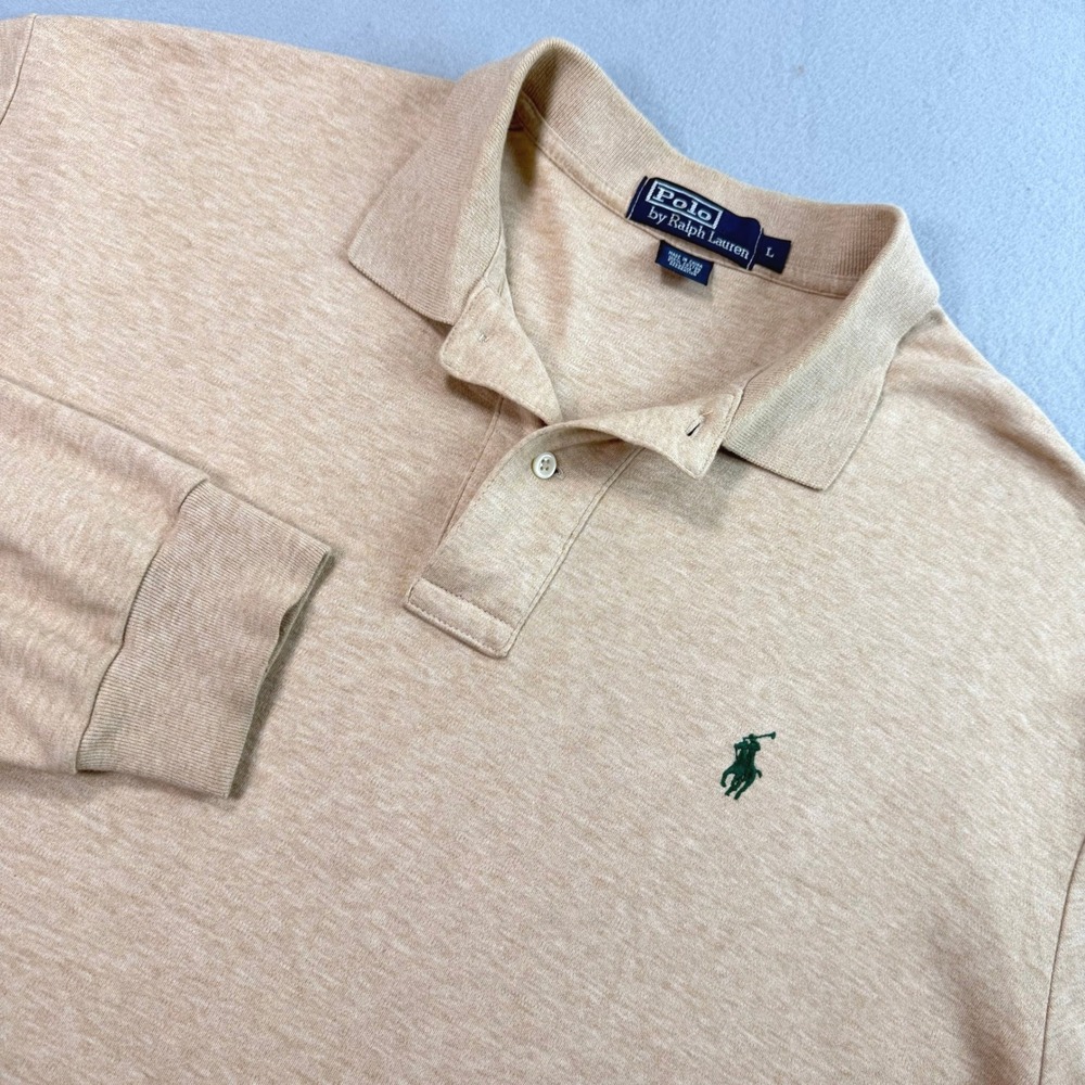 Polo Ralph Lauren Mens Tan Long Sleeve Soft Pony Polo Shirt Sz L Closet Staple